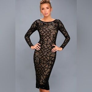 Dress The Population Mila Black Sequin Long Sleeve Midi Dress Size XS Cocktail